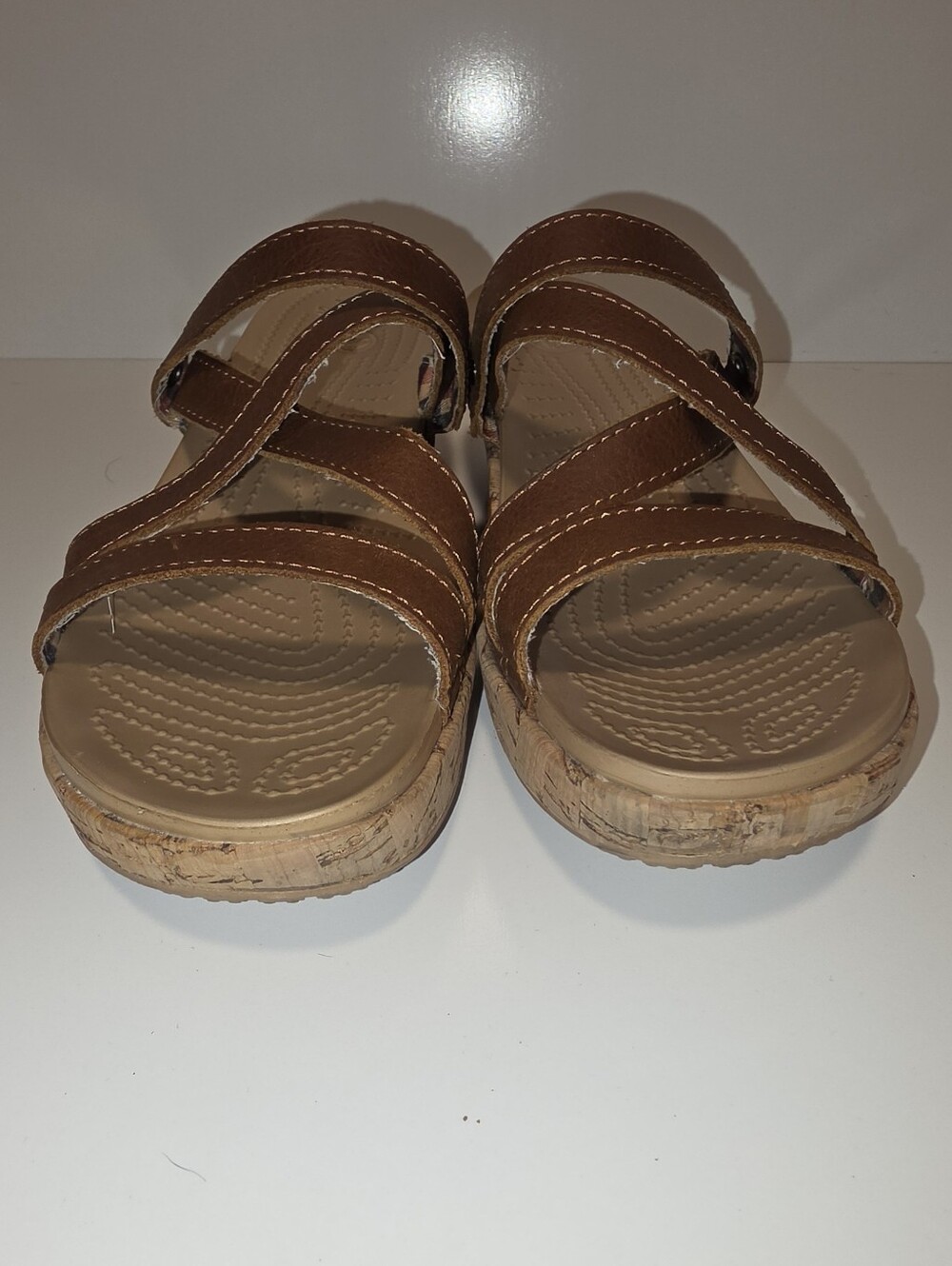 Crocs A-Leigh Brown Cork Wedge Comfort Sandals - Women's Size 8 - Picture 7 of 12